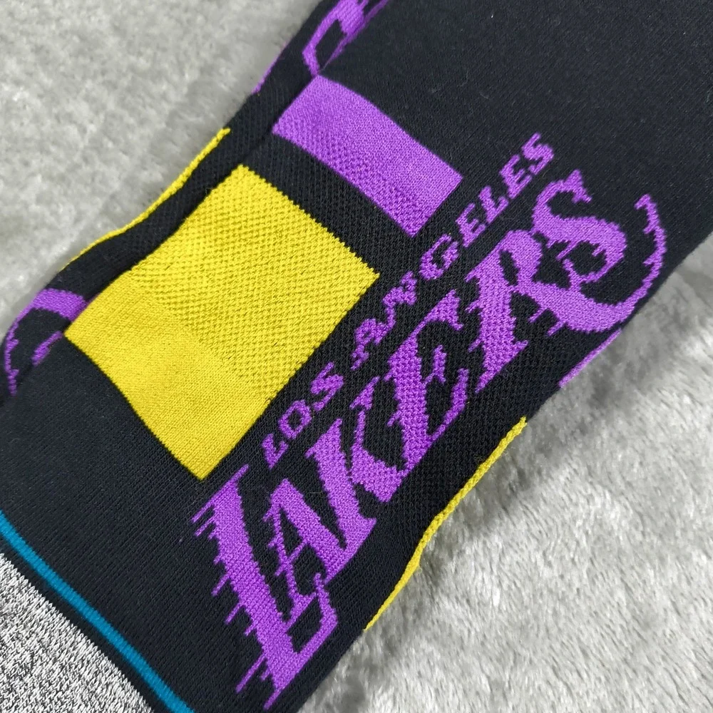 Los Angeles Lakers Socks Mens Large Black Stance Shortcut 2 Basketball NBA New